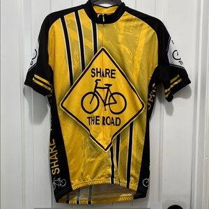 e cyclingstore Men’s Share the Road Yellow and Black Cycling Jersey Size M
